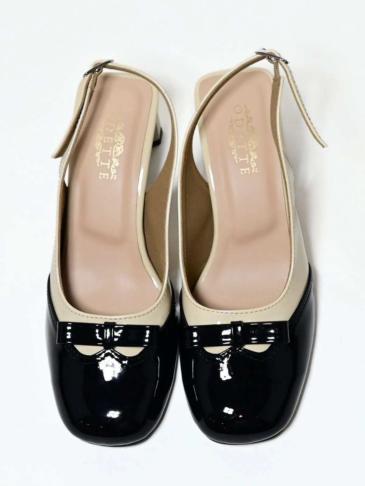 Odette Beige And Black PU Solid Heels Women - Image 2