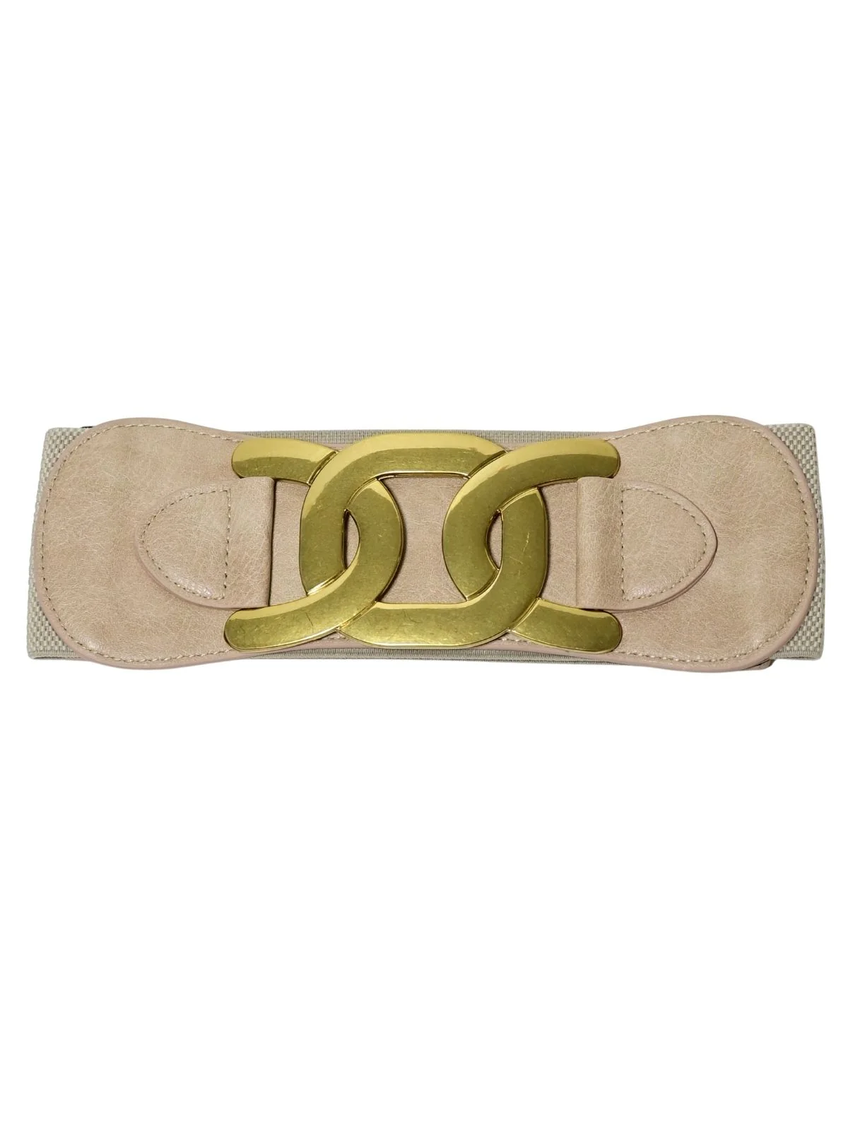 Odette Beige And Gold PU Metallic Design Belt For Women - Image 2
