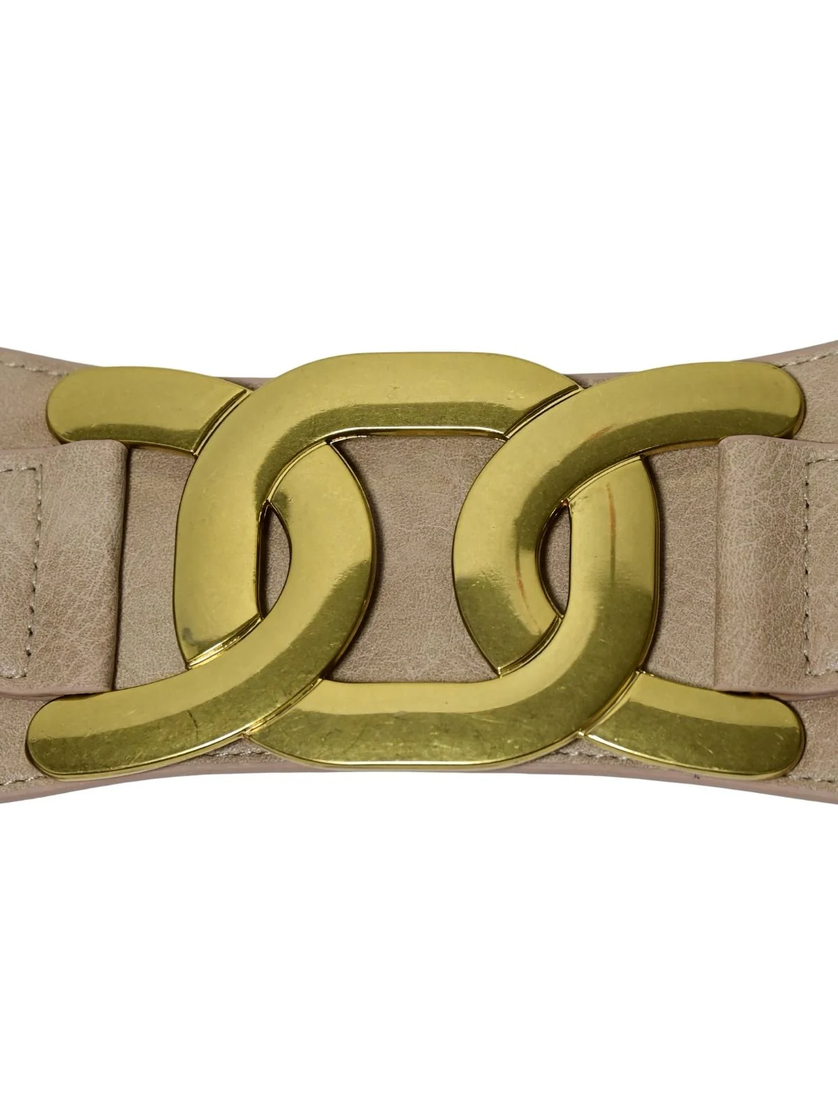 Odette Beige And Gold PU Metallic Design Belt For Women - Image 4