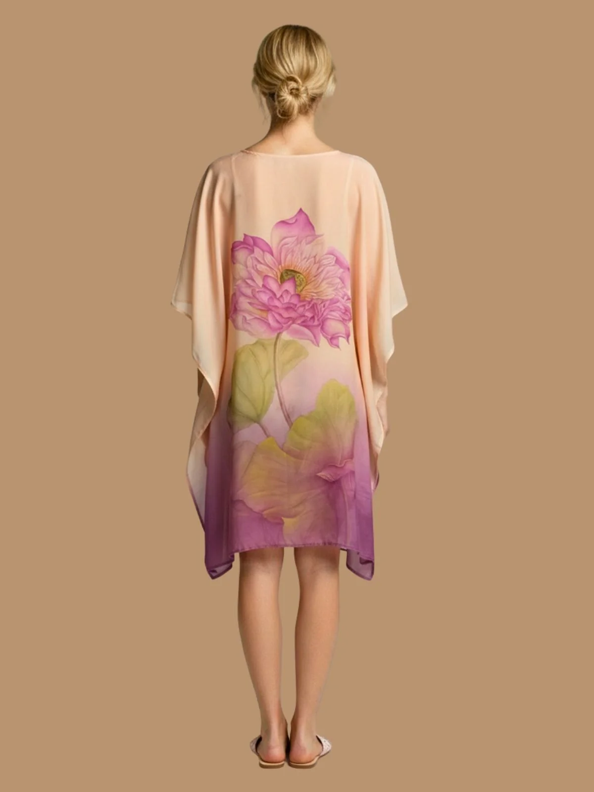 Odette Beige And Pink Cotton Blend Printed Kaftan For Women - Image 3