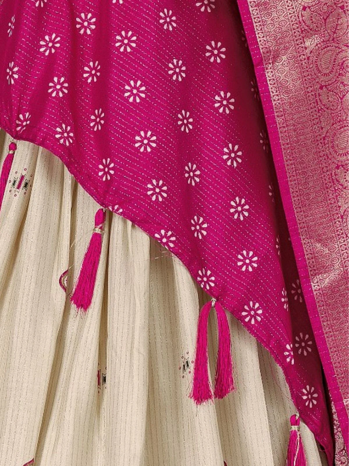 Odette Beige And Pink Silk Blend Embroidered Semi-Stitched lehenga For Women - Image 5