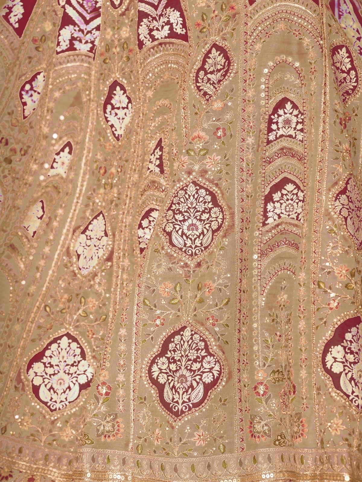 Odette Beige Banarasi Silk Embroidered Semi-Stitched Lehenga For Women - Image 5