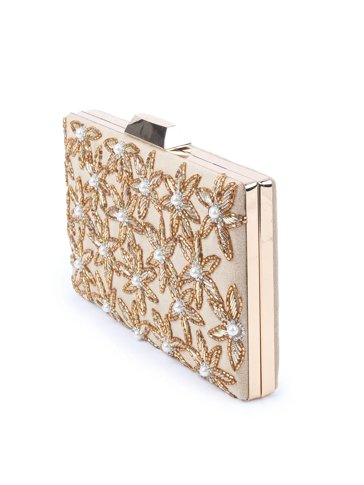 Odette Beige Beads Embellished Clutch Bag For Women - Image 4