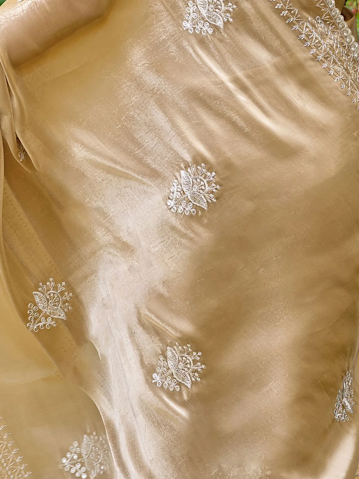 Odette Beige Chiffon Embroidered Saree For Women - Image 5