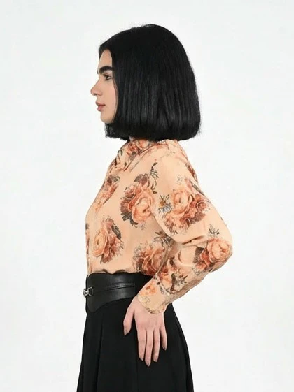 Odette Beige Cotton Blend Floral Printed Shirt For Women - Image 3