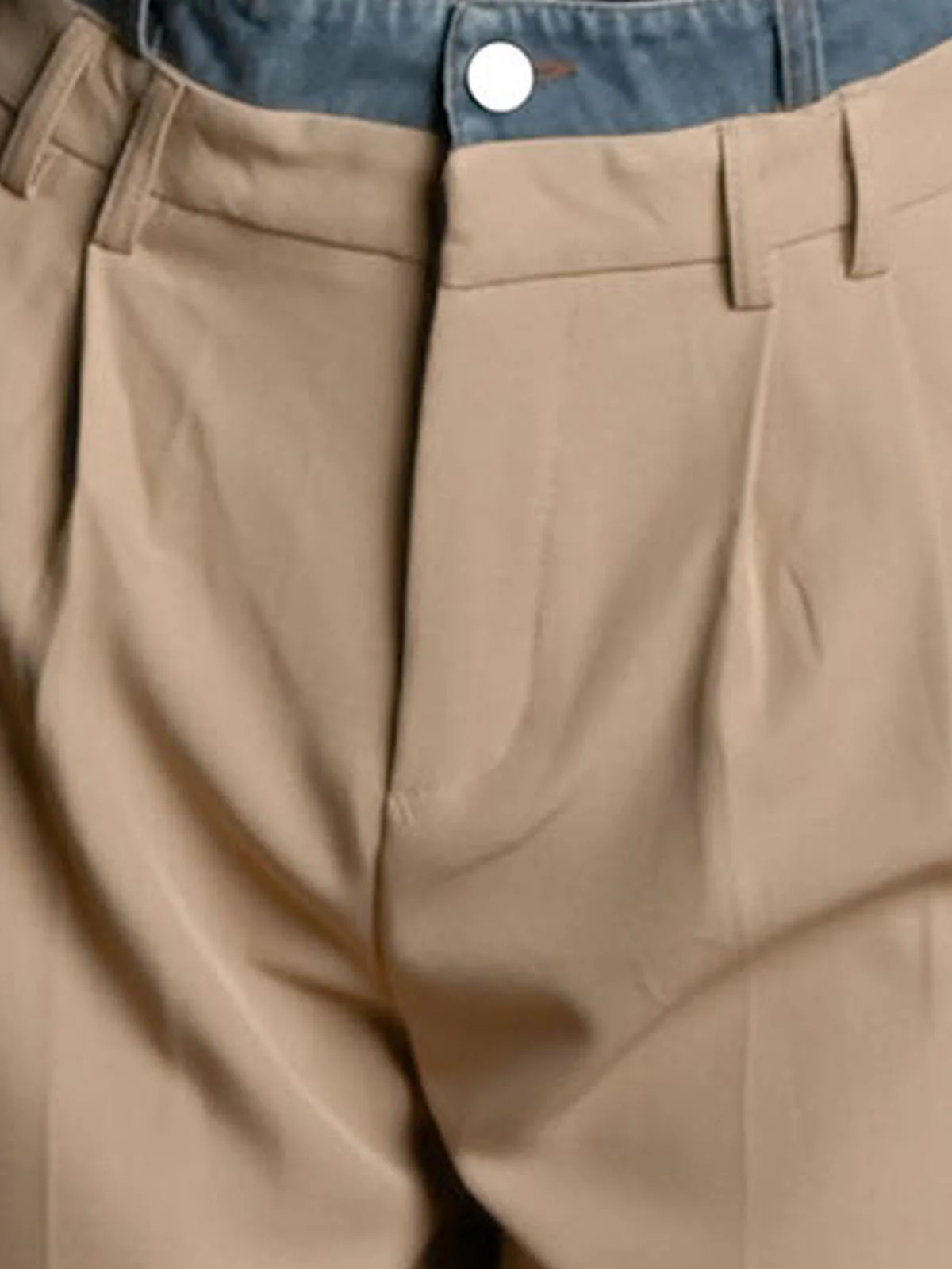 Odette Beige Cotton Blend Solid Trouser For Women - Image 6
