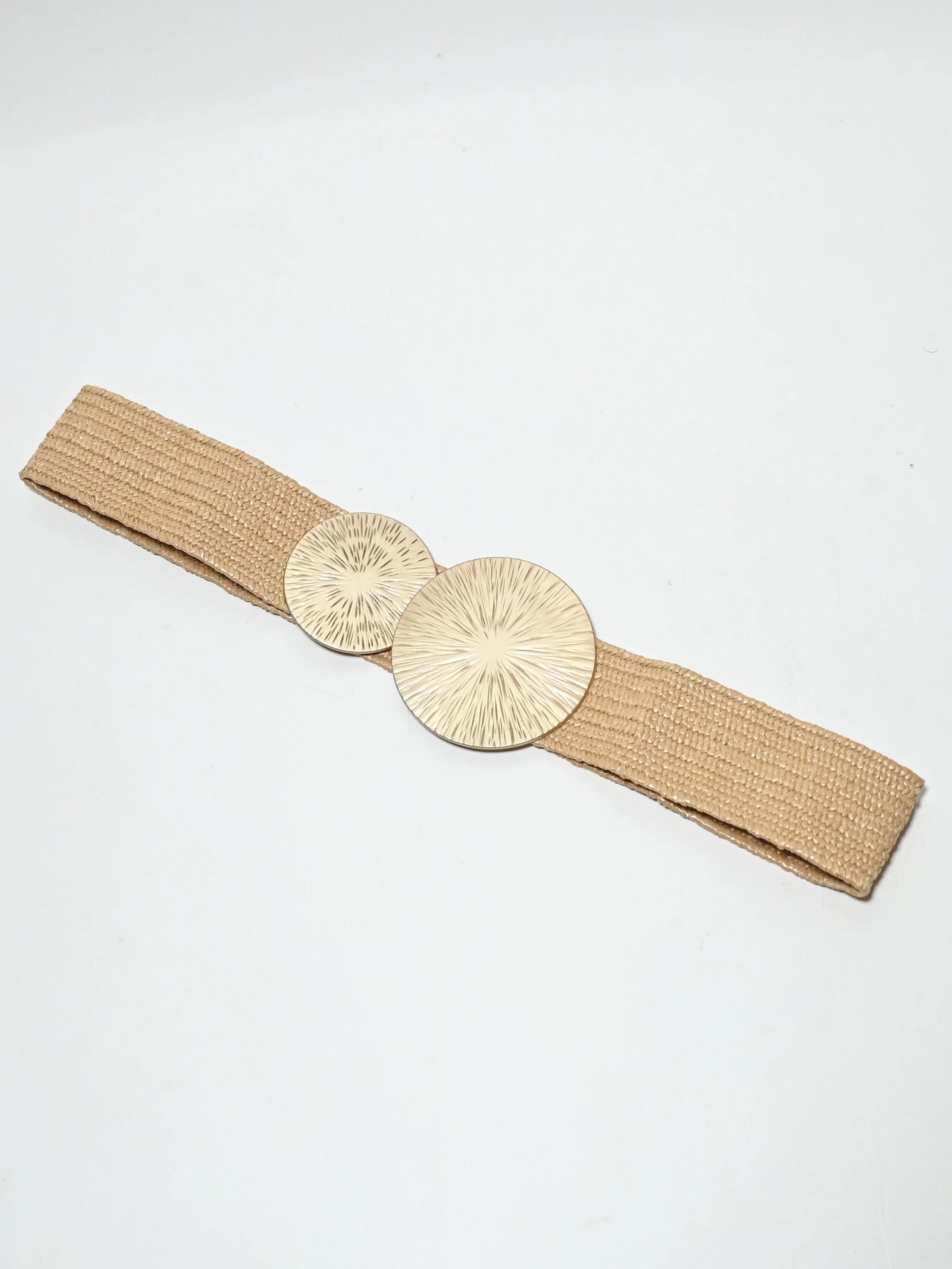 Odette Beige Elastic And Raffia Metallic Design Belt For Women - Image 4