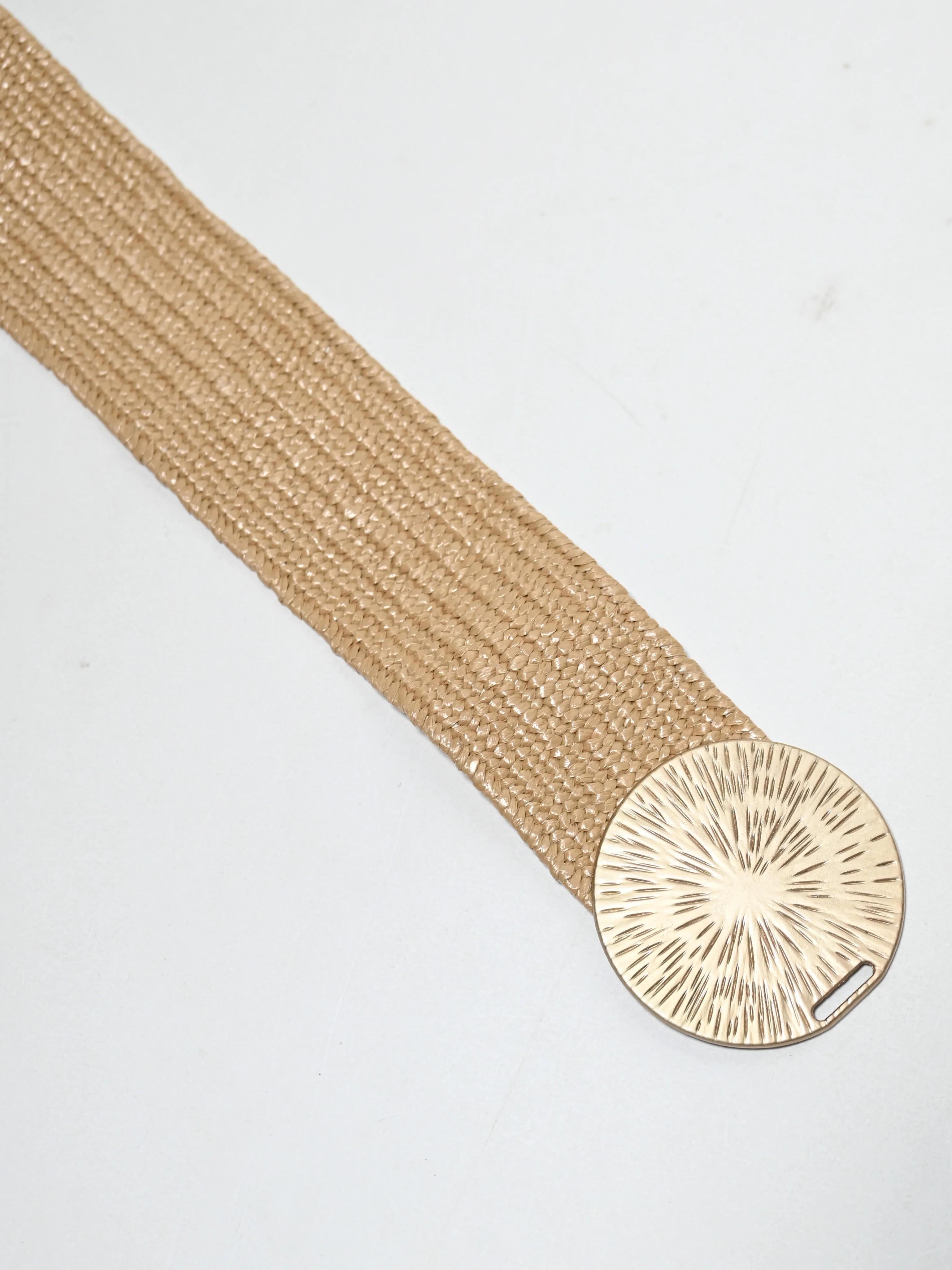 Odette Beige Elastic And Raffia Metallic Design Belt For Women - Image 5