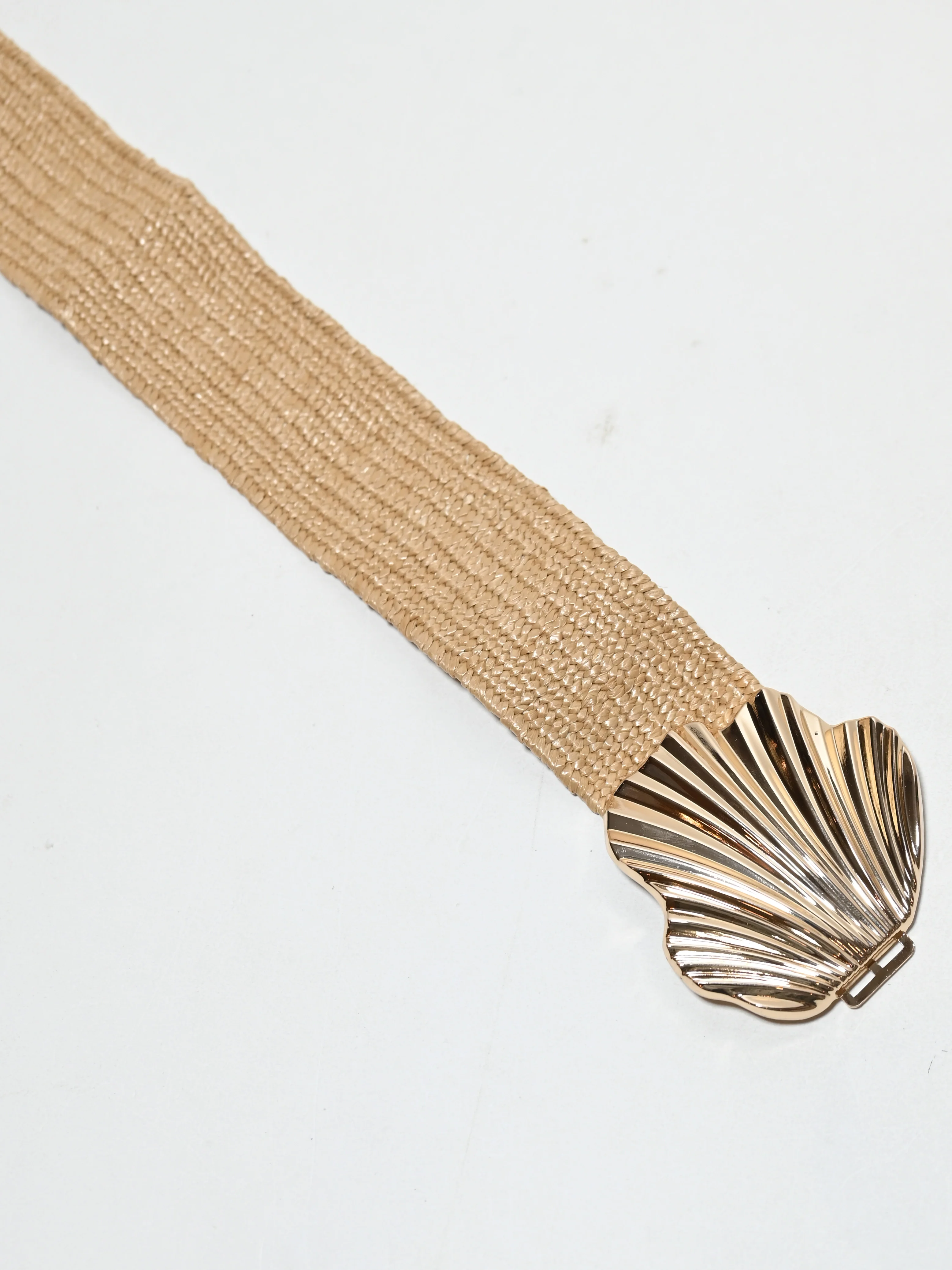 Odette Beige Elastic And Raffia Metallic Design Belt For Women - Image 5