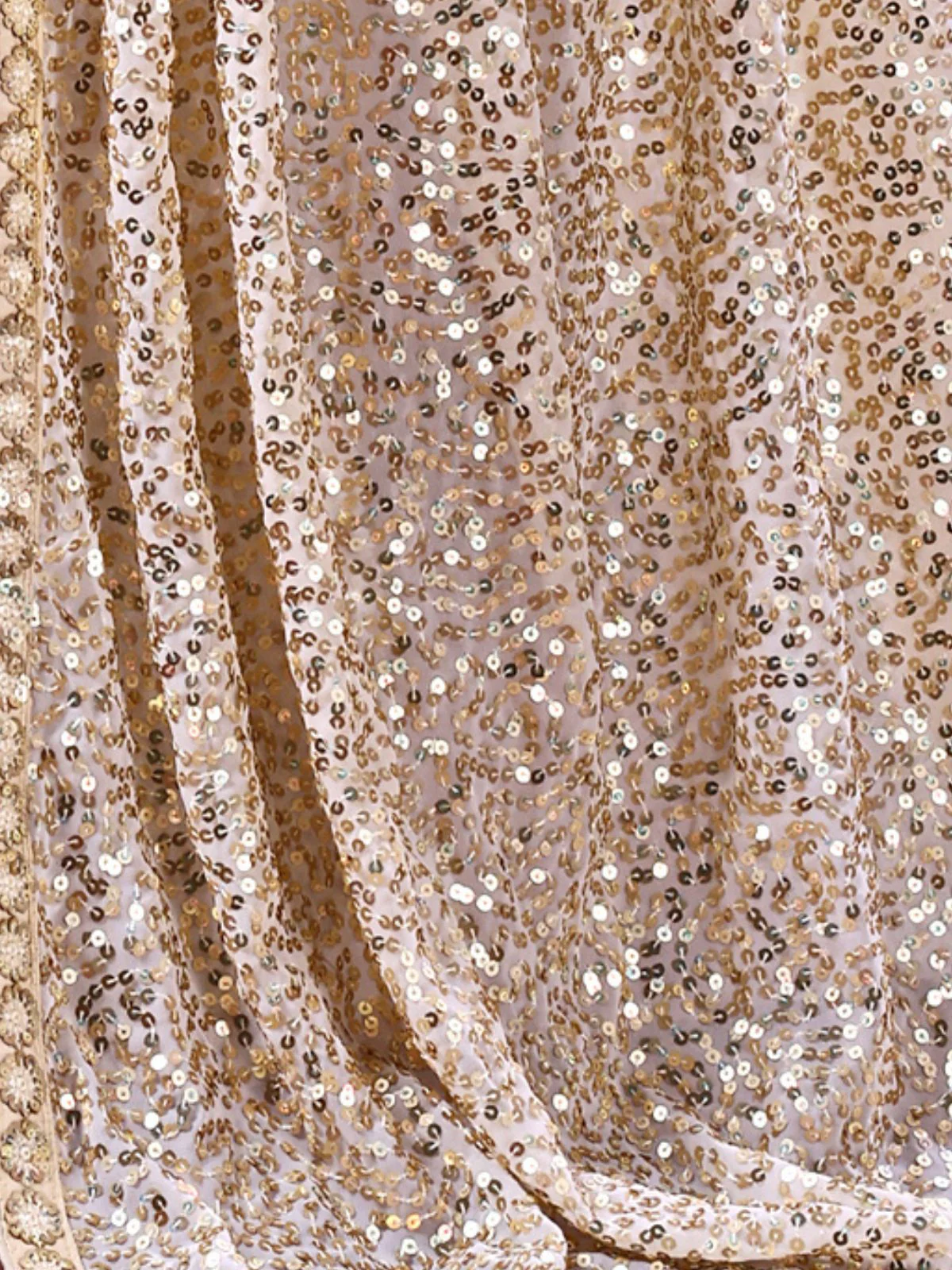Odette Beige Embellished Georgette Saree With Unstitched Blouse For Women - Image 7