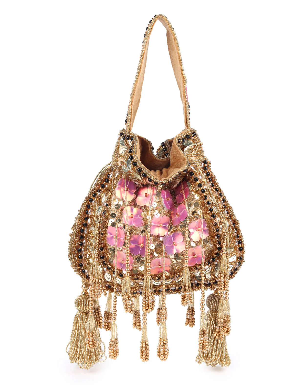 Odette Beige Embellished Potli Bag For Women - Image 3