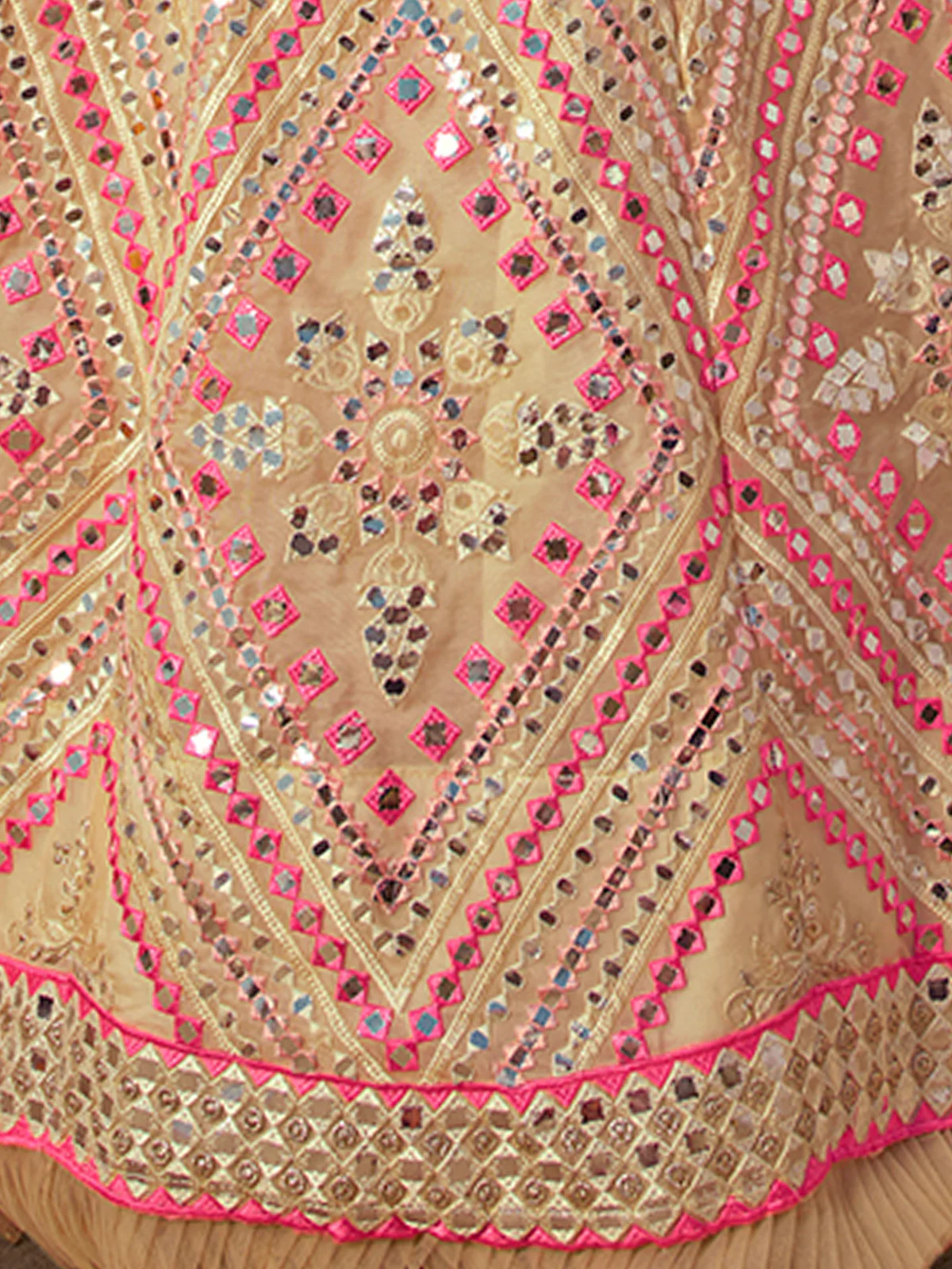 Odette Beige Embroidered Organza Semi Stitched Lehenga With Blouse For Women - Image 4