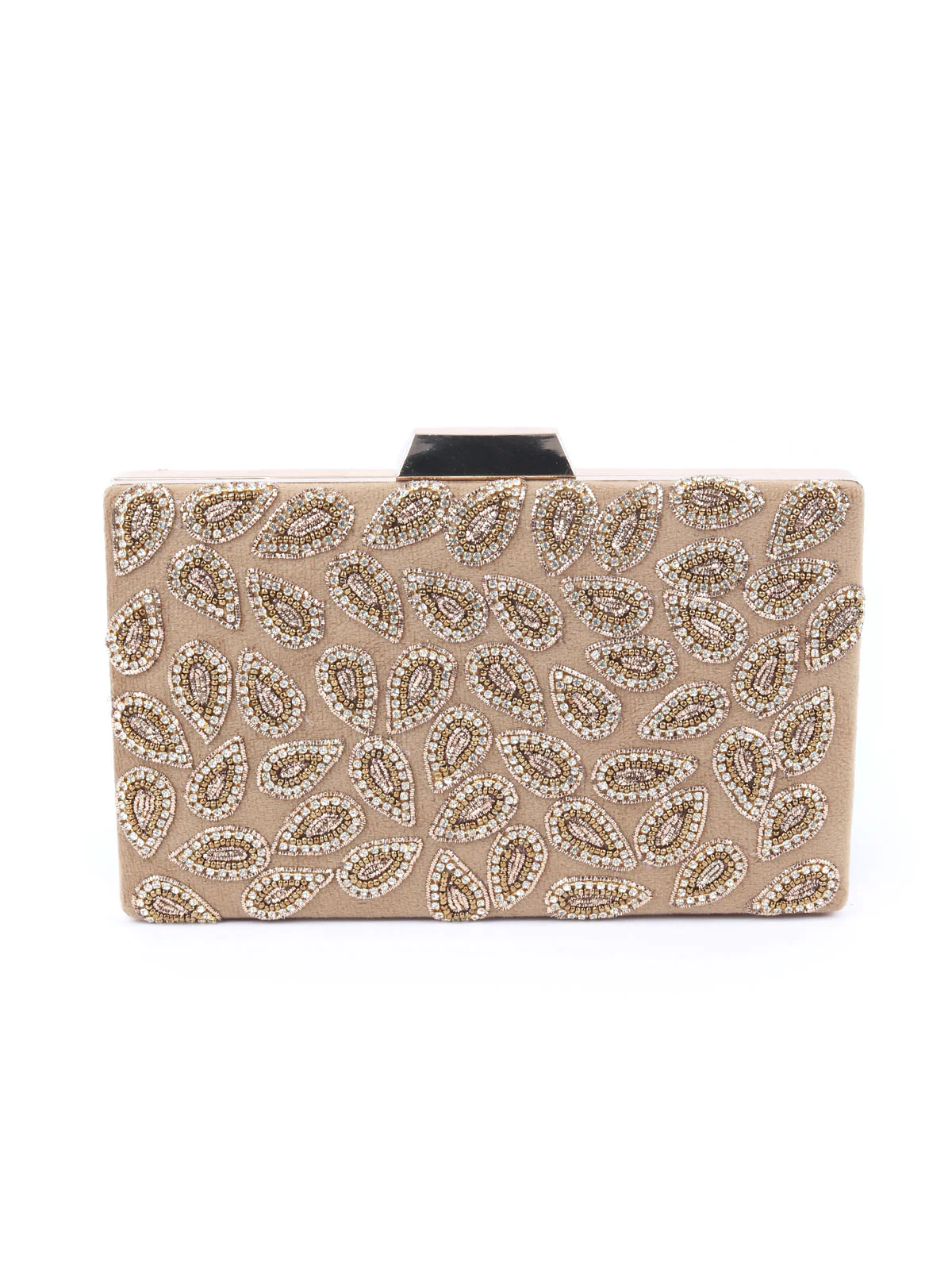 Odette Beige Faux Stone Embellished Clutch Bag For Women - Image 3