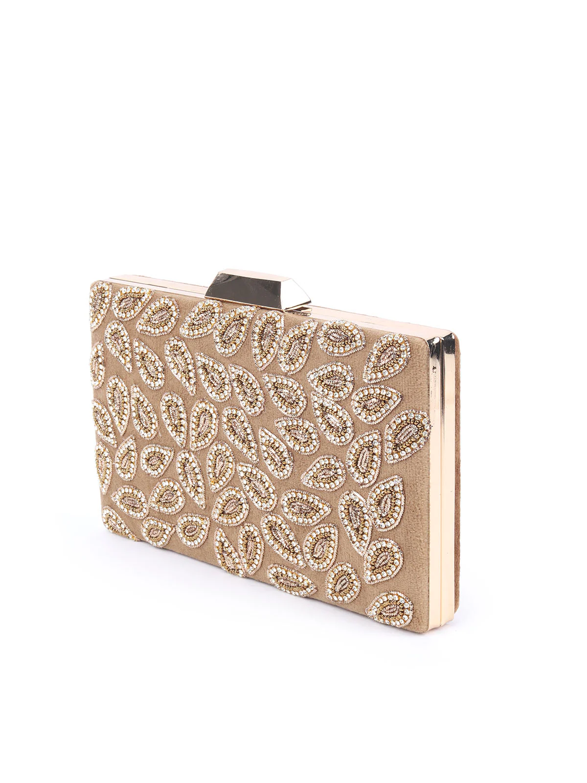 Odette Beige Faux Stone Embellished Clutch Bag For Women - Image 4