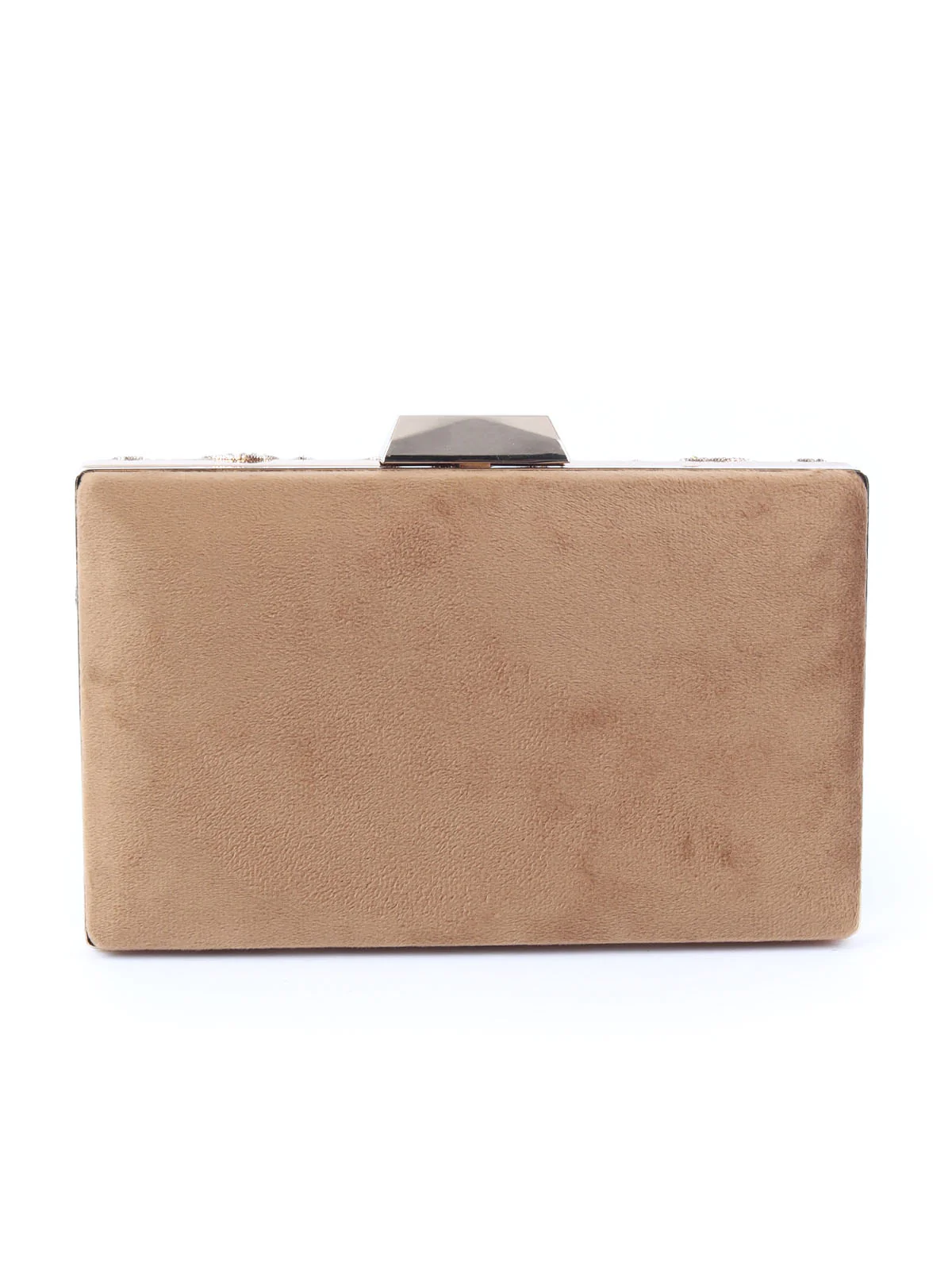 Odette Beige Faux Stone Embellished Clutch Bag For Women - Image 5