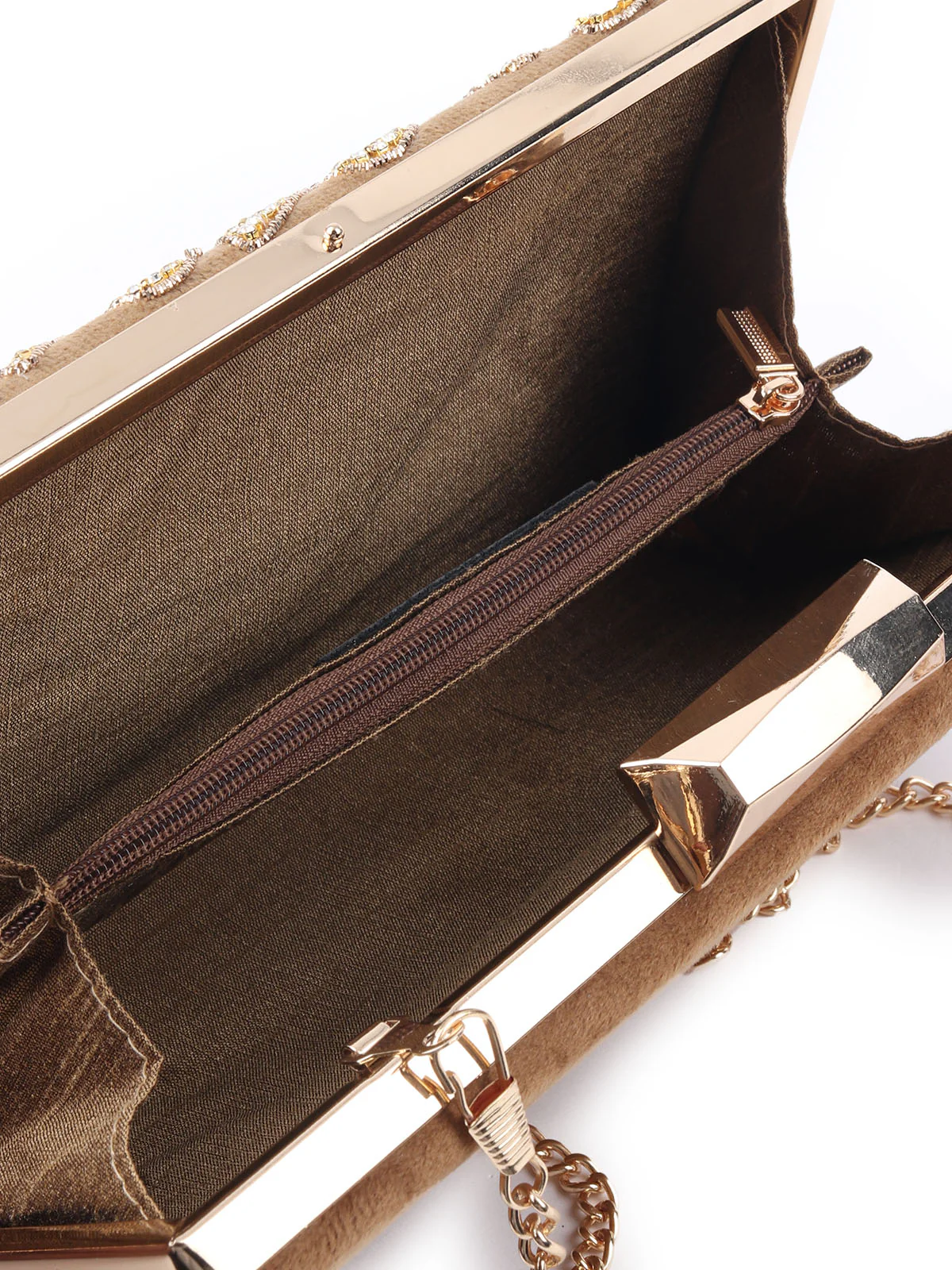 Odette Beige Faux Stone Embellished Clutch Bag For Women - Image 6