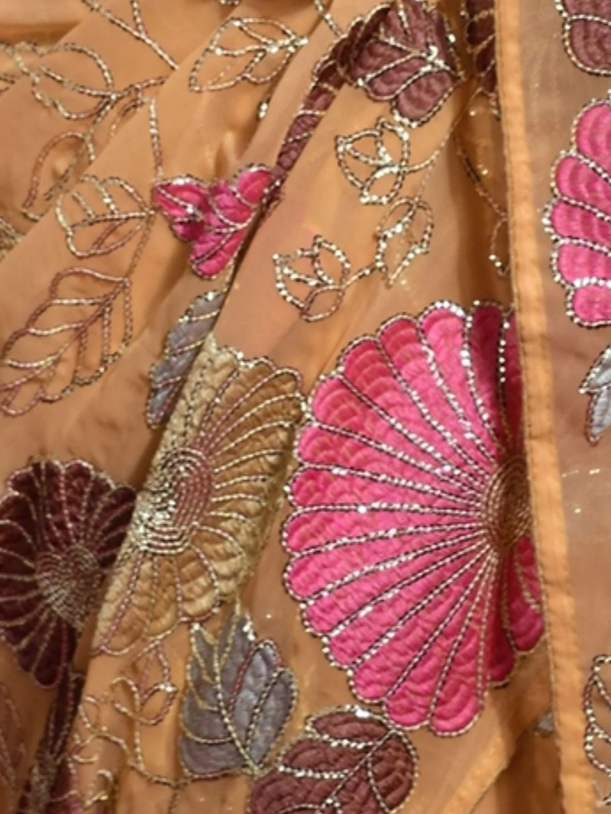 Odette Beige Georgette Embellished Saree For Women - Image 3
