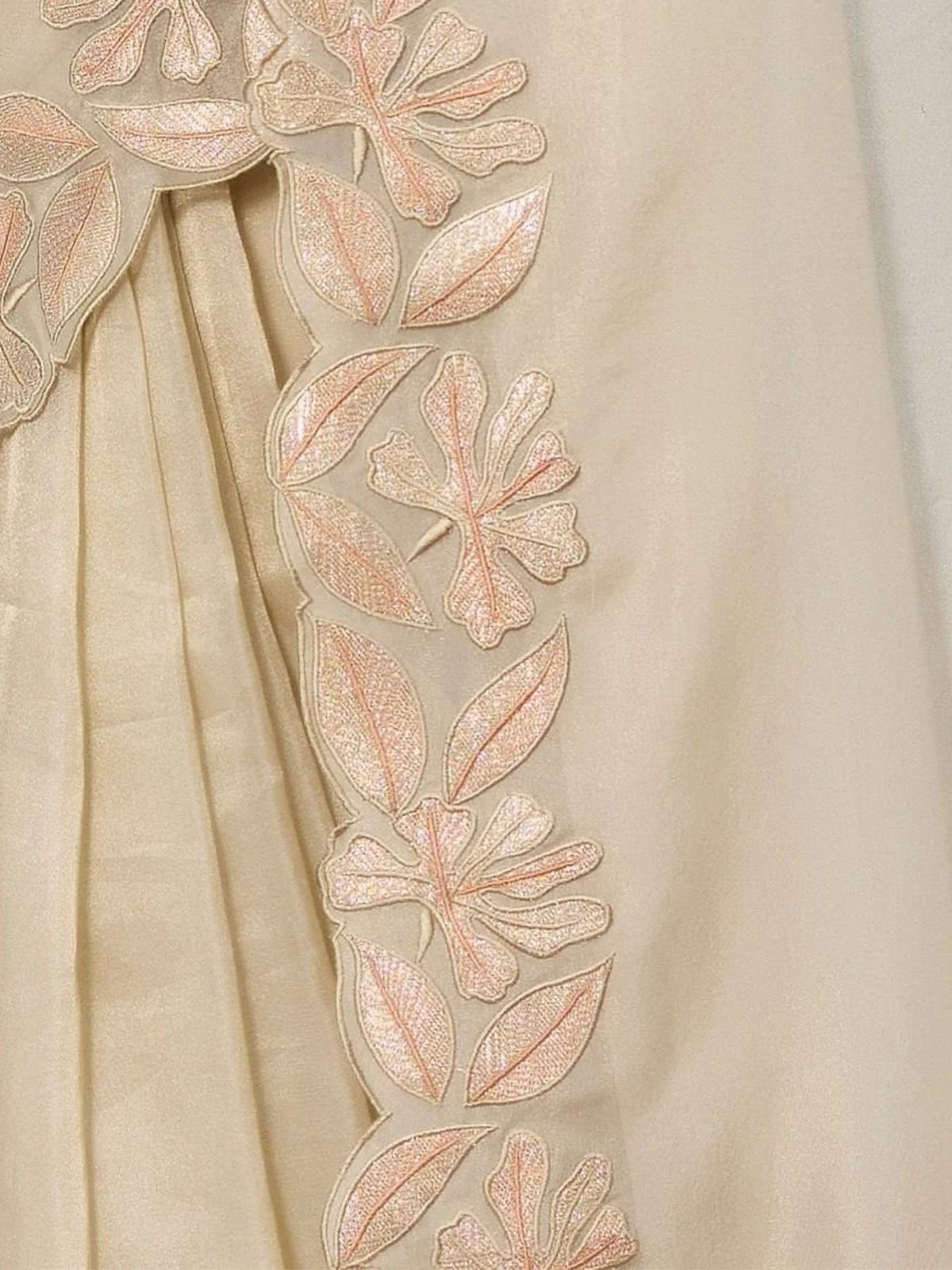 Odette Beige Georgette Embellished Solid Saree For Women - Image 3