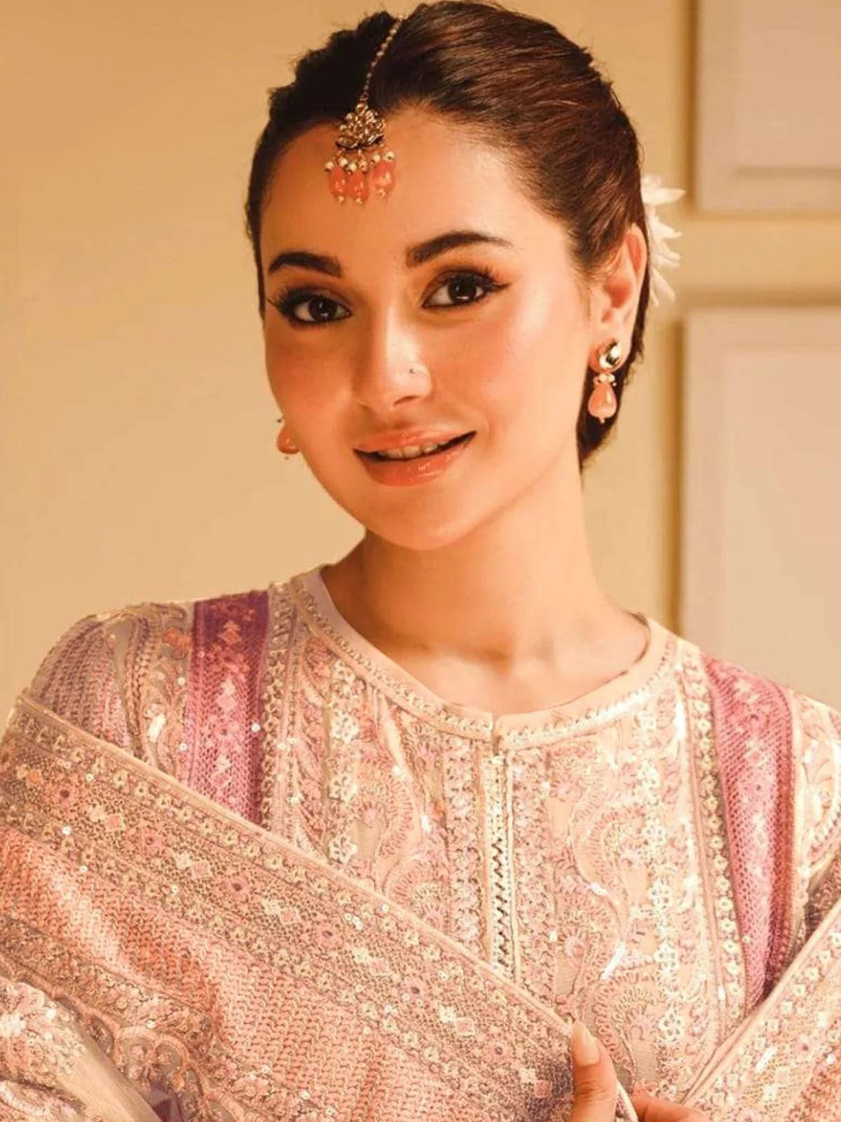 Odette Beige Georgette Embroidered Semi-Stitched Kurta Set For Women - Image 2
