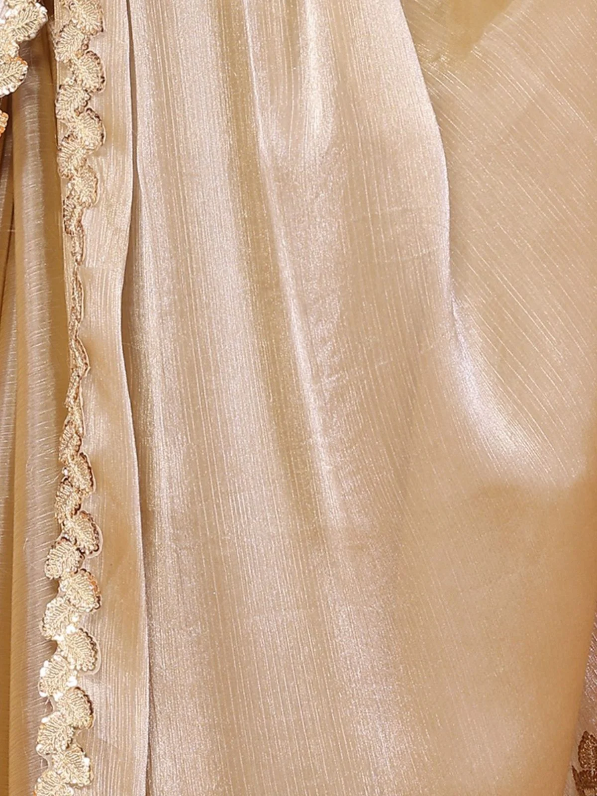 Odette Beige Georgette Lace Work Saree For Women - Image 5