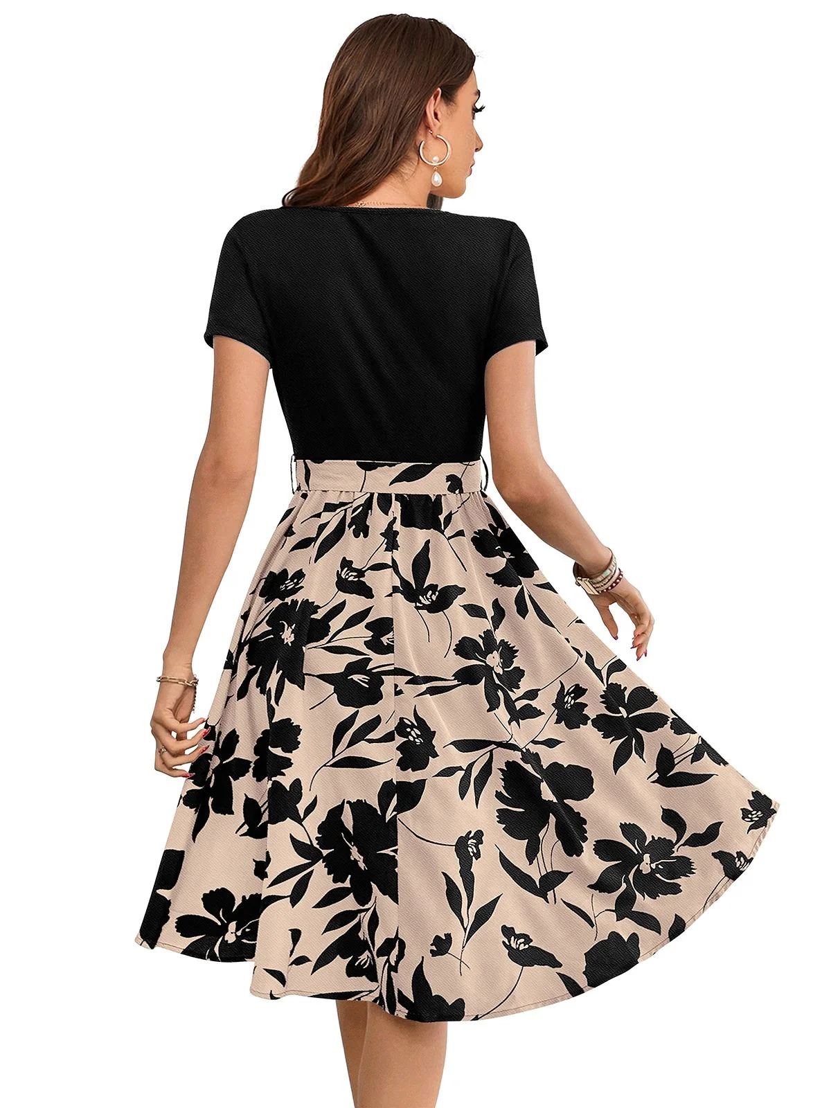 Odette Beige Knit Printed Dress For Women - Image 3