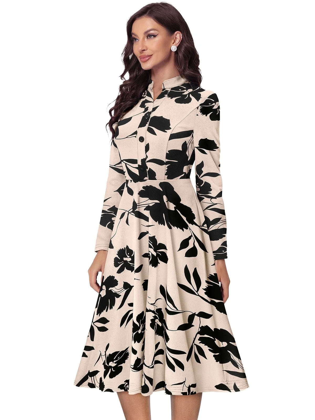 Odette Beige Knit Printed Dress For Women - Image 4