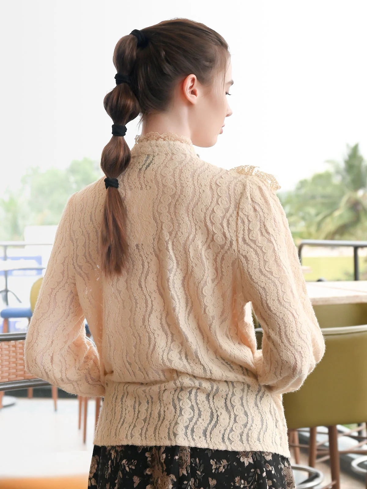 Odette Beige Lace Textured Top For Women - Image 5