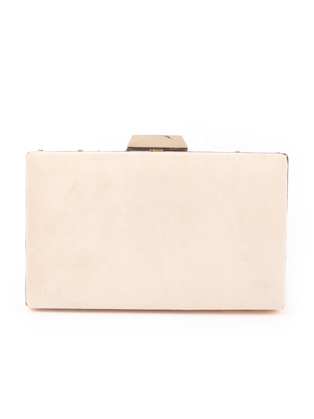 Odette Beige Metal Embroidered Clutch Bag For Women - Image 5