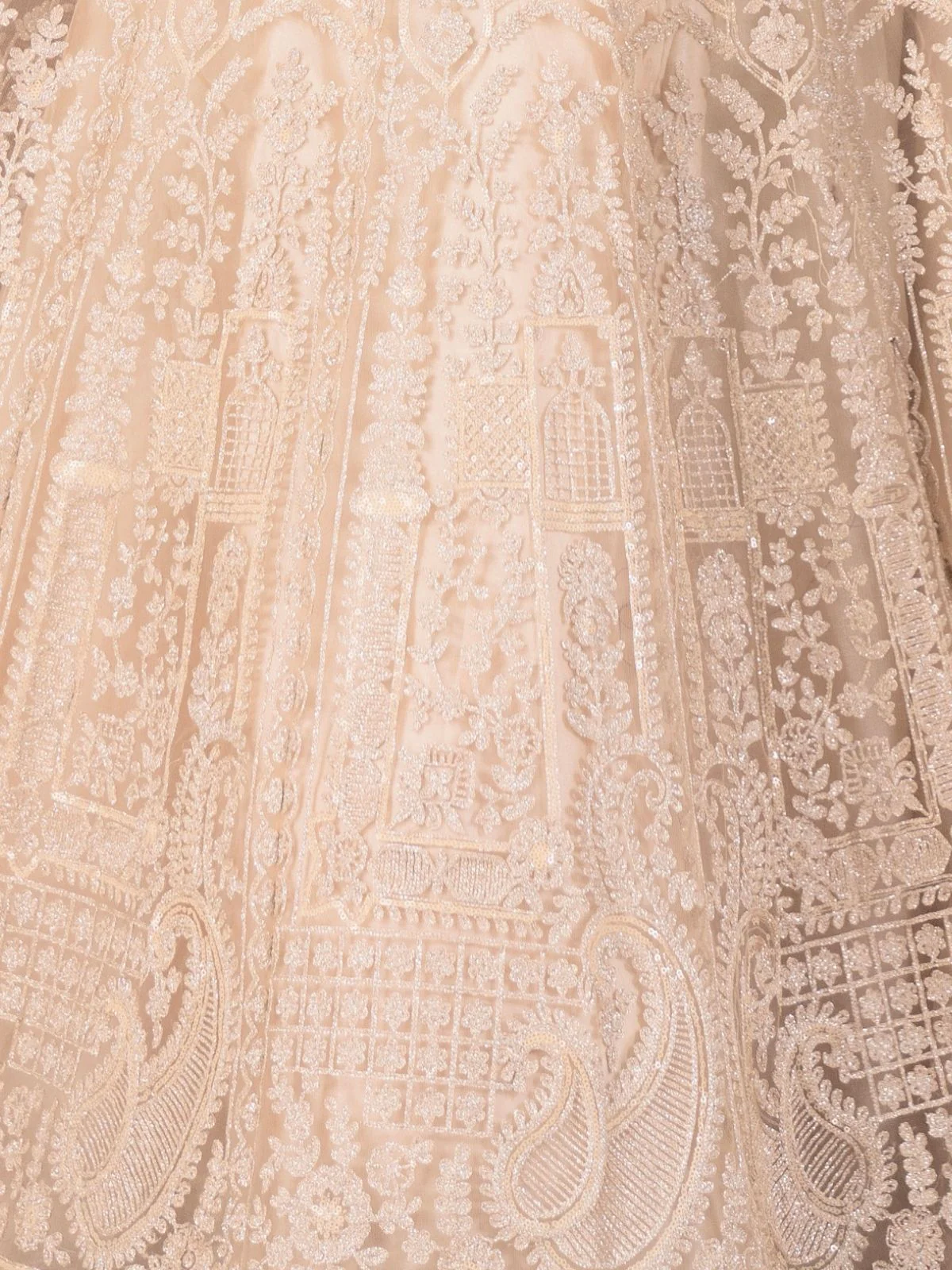 Odette Beige Net Embellished Semi Stitched Lehenga For Women - Image 5
