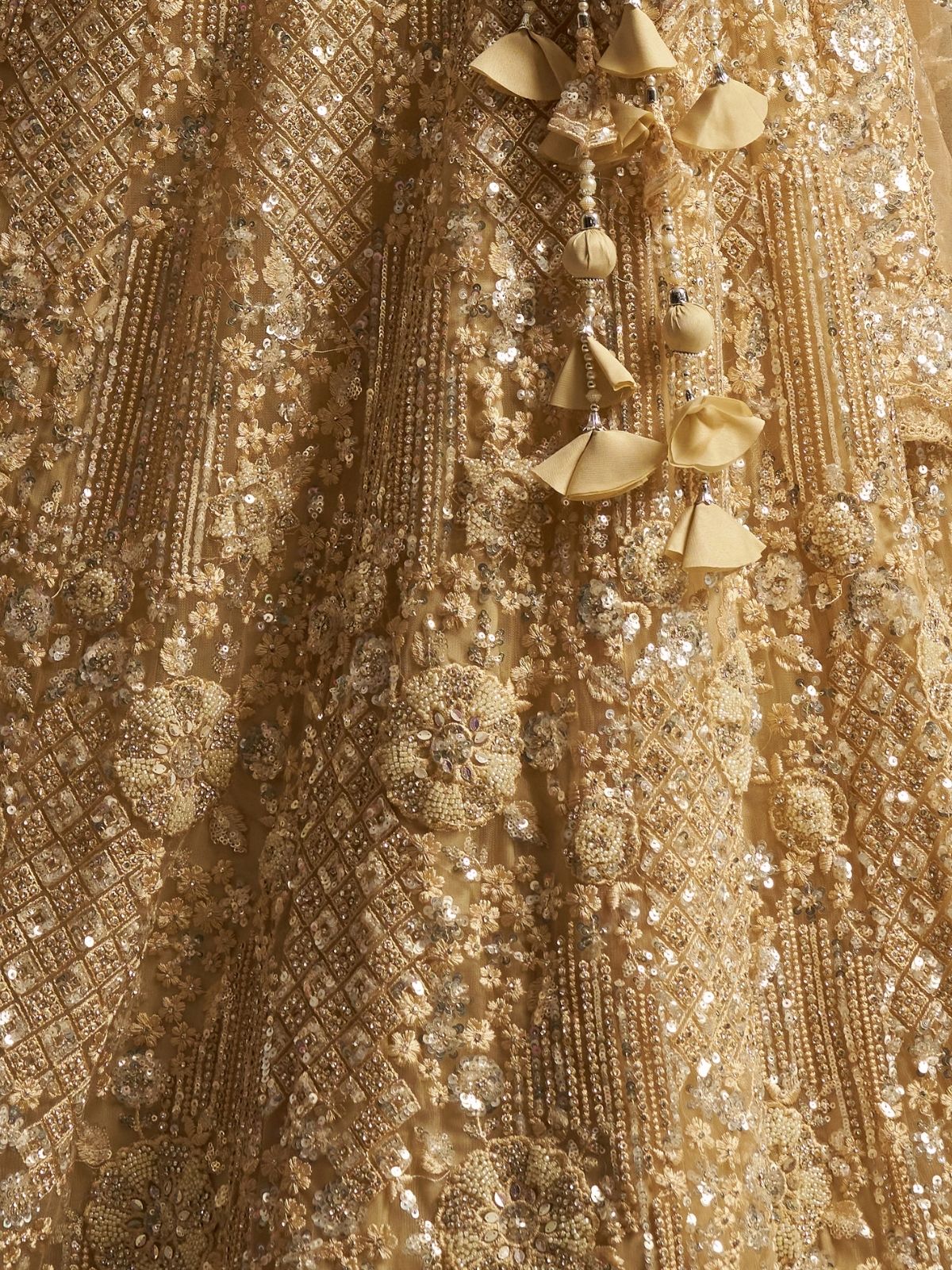 Odette Beige Net Embellished Semi-Stitched Lehenga For Women - Image 6