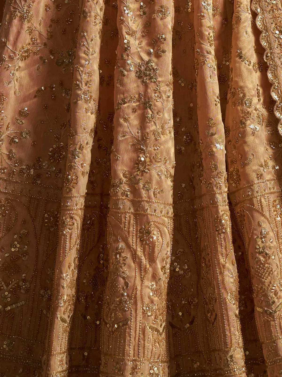 Odette Golden Beige Net Embellished Semi-Stitched Lehenga For Women - Image 6