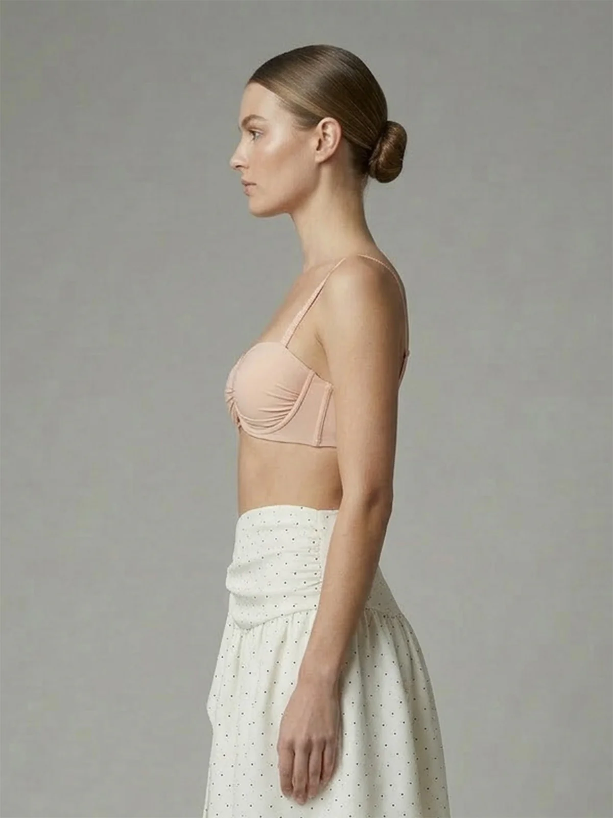 Odette Beige Nylon Pleated Bra For Women - Image 4