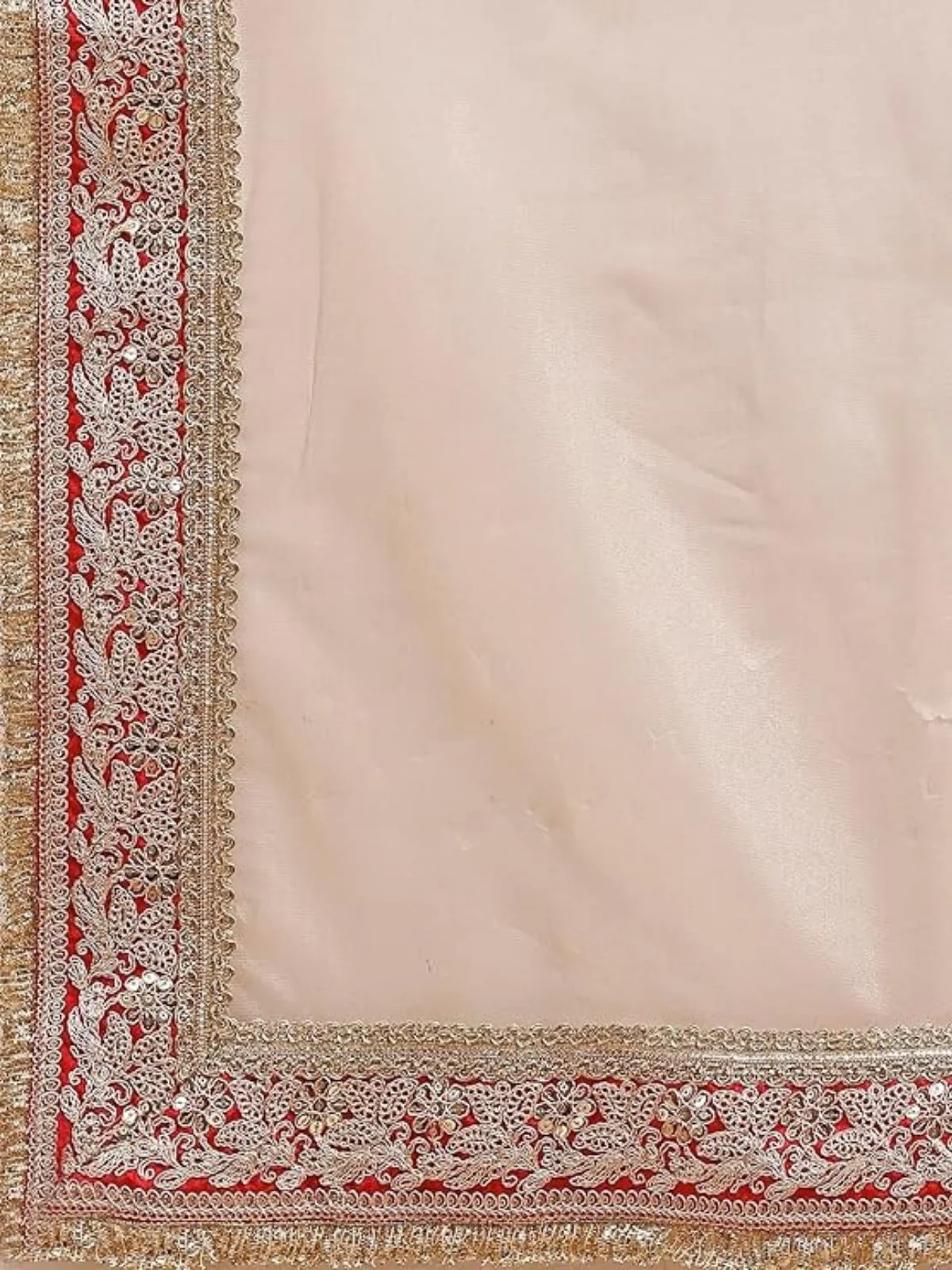Odette Beige Organza Embellished Solid Saree For Women - Image 5