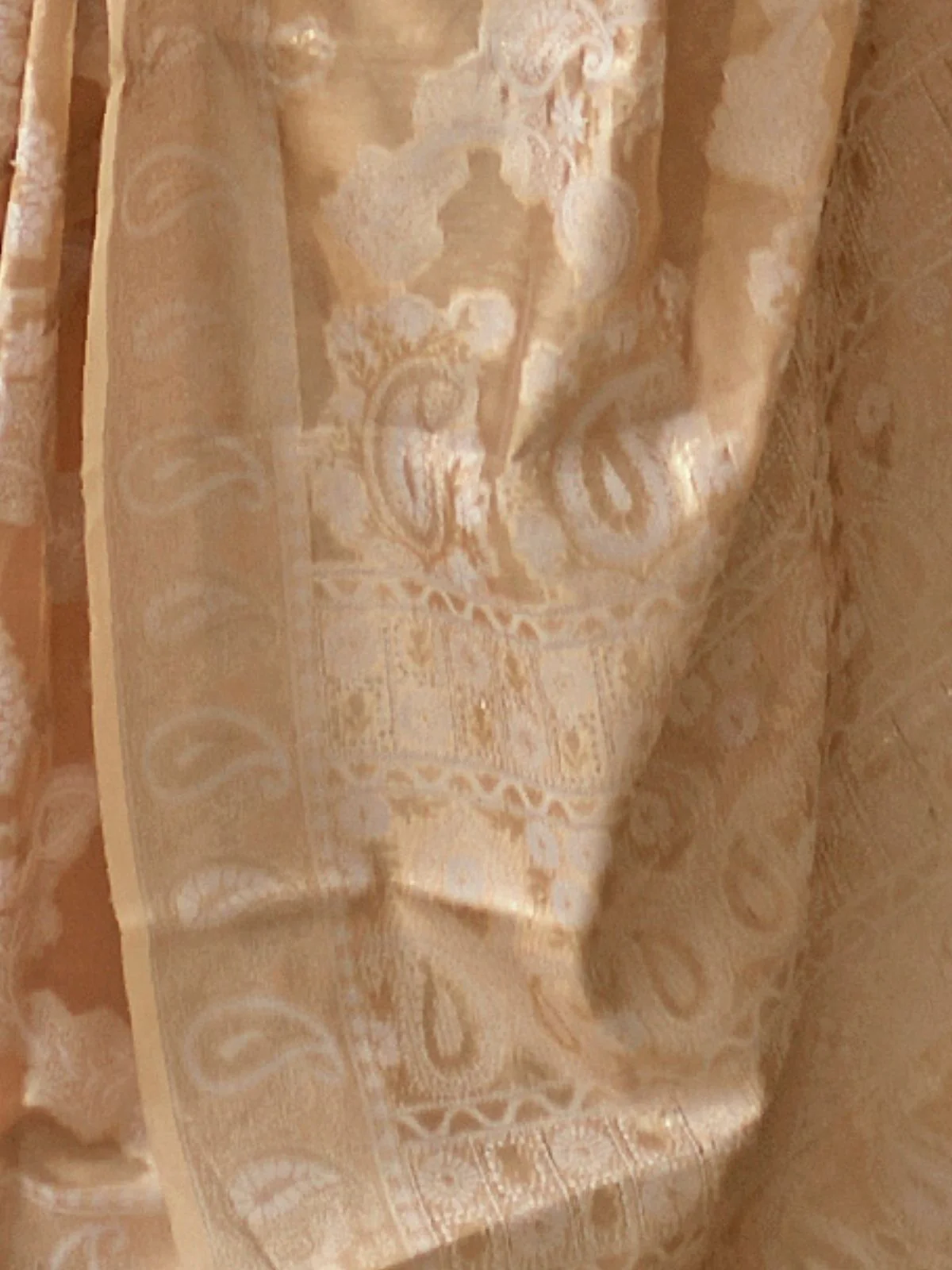 Odette Beige Organza Woven Saree With Unstitched Blouse For Women - Image 4