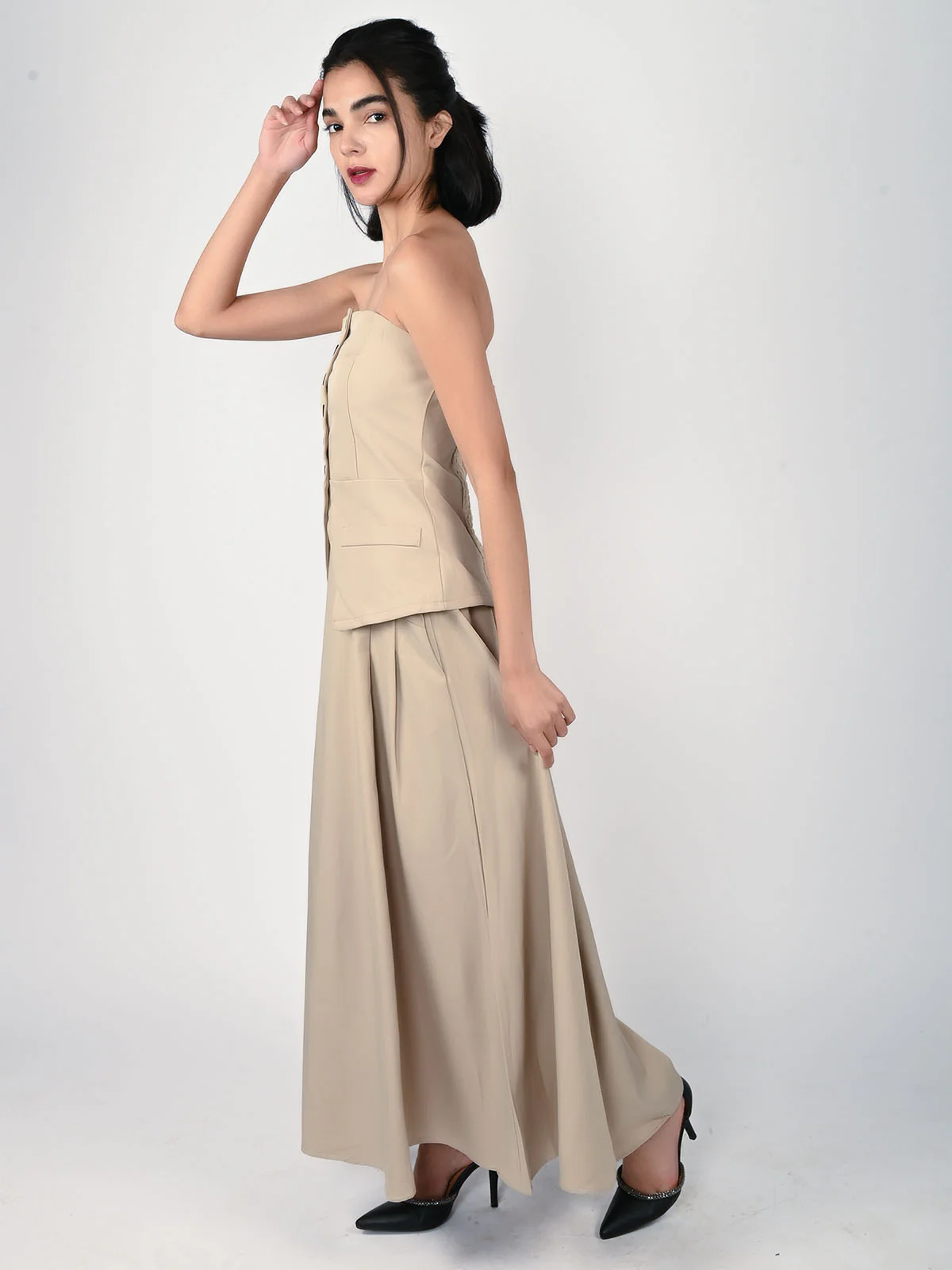Odette Beige Polyester Suiting Solid Co-ord set For Women - Image 2