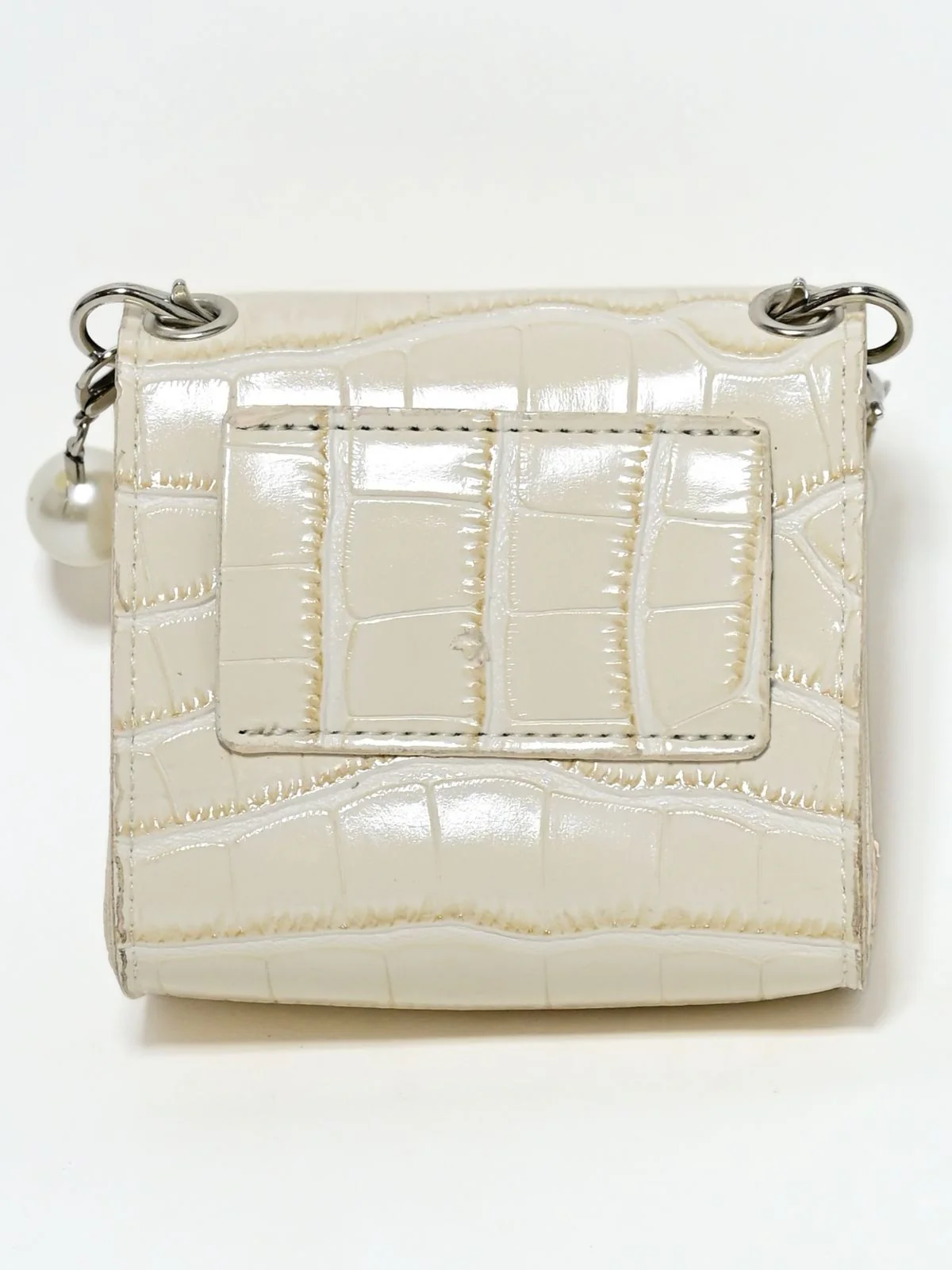 Odette Beige PU Pearl Belt Bag For Women - Image 5