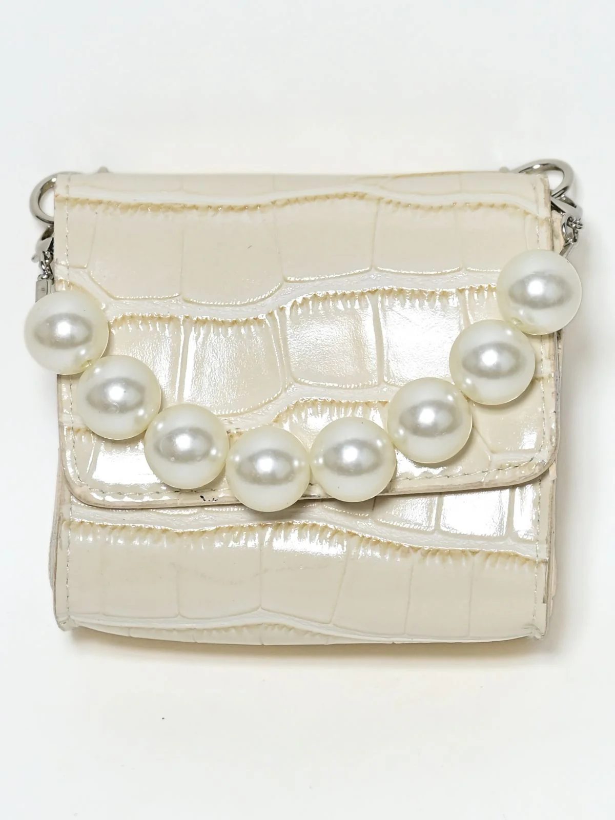 Odette Beige PU Pearl Belt Bag For Women - Image 6