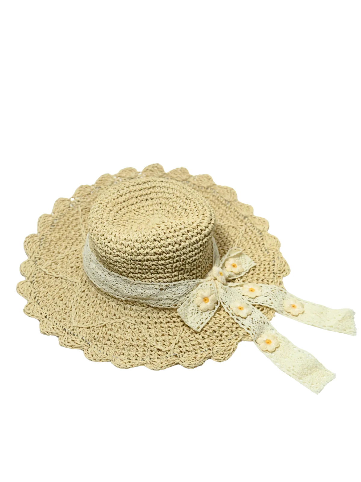 Odette Beige Raffia Embroidered Hat For Women - Image 3