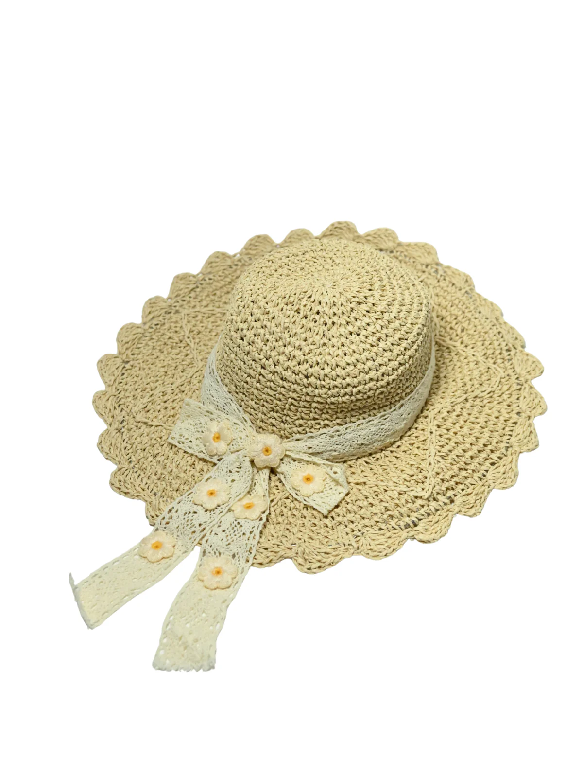 Odette Beige Raffia Embroidered Hat For Women - Image 4