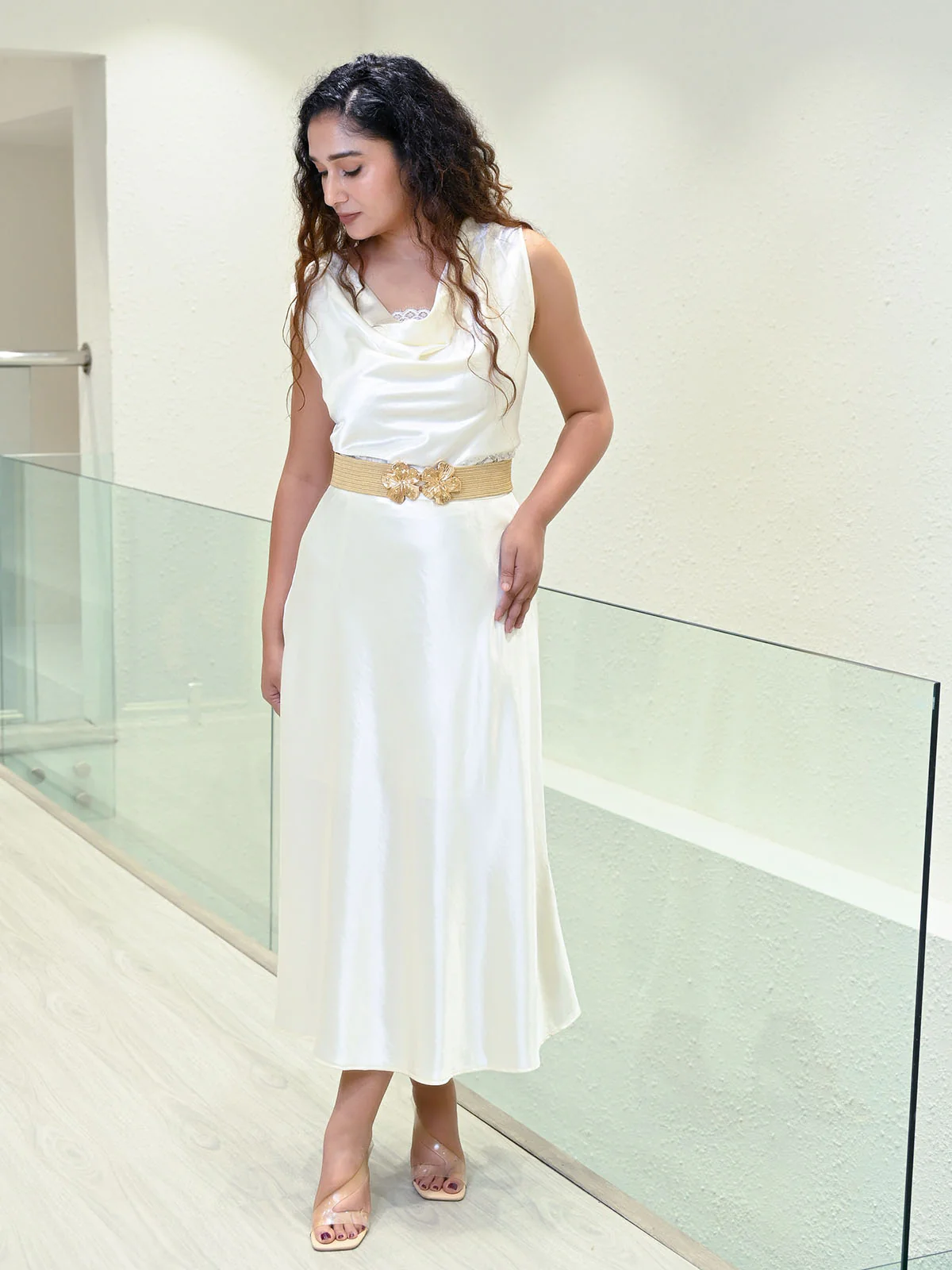 Odette Beige Raffia Solid Belt For Women - Image 2