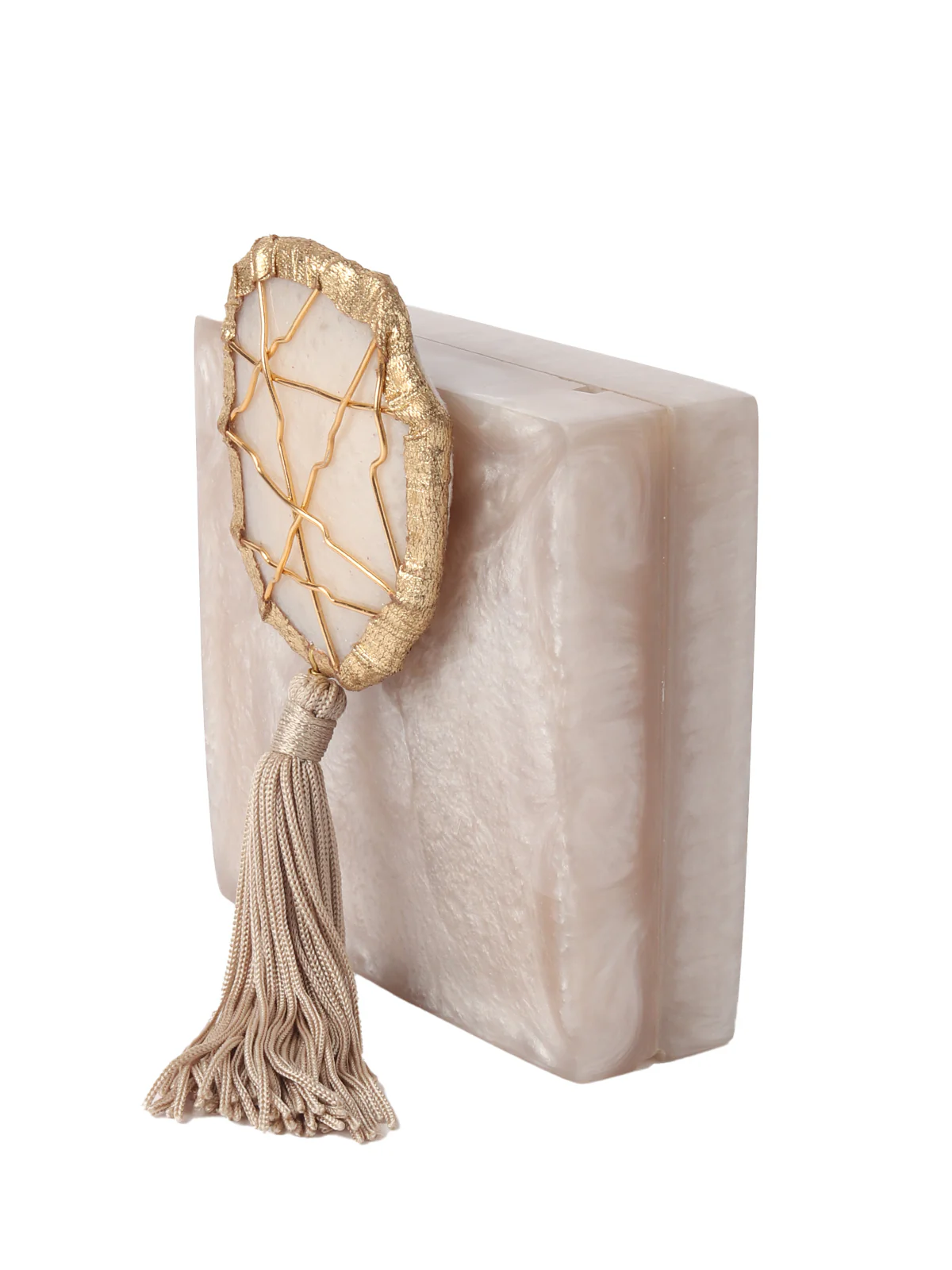 Odette Beige Resin Embellished Clutch For Women - Image 5