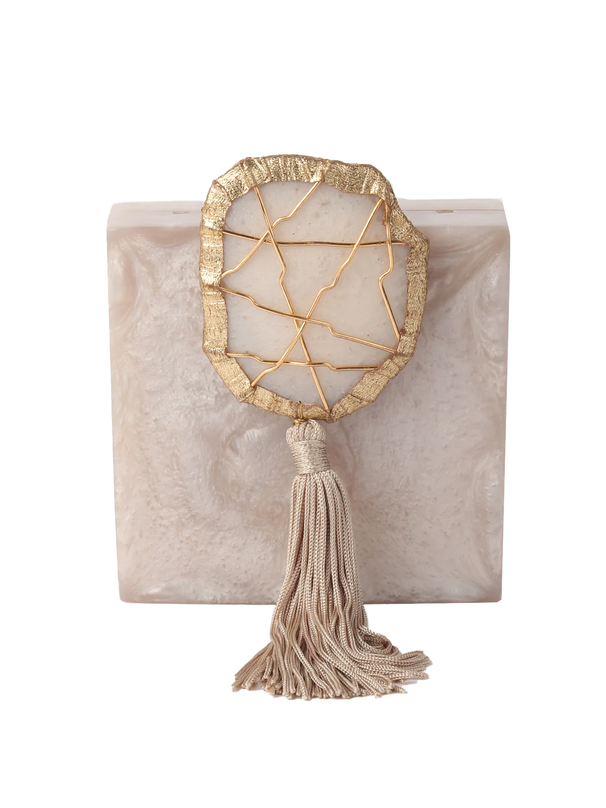 Odette Beige Resin Embellished Clutch For Women - Image 6