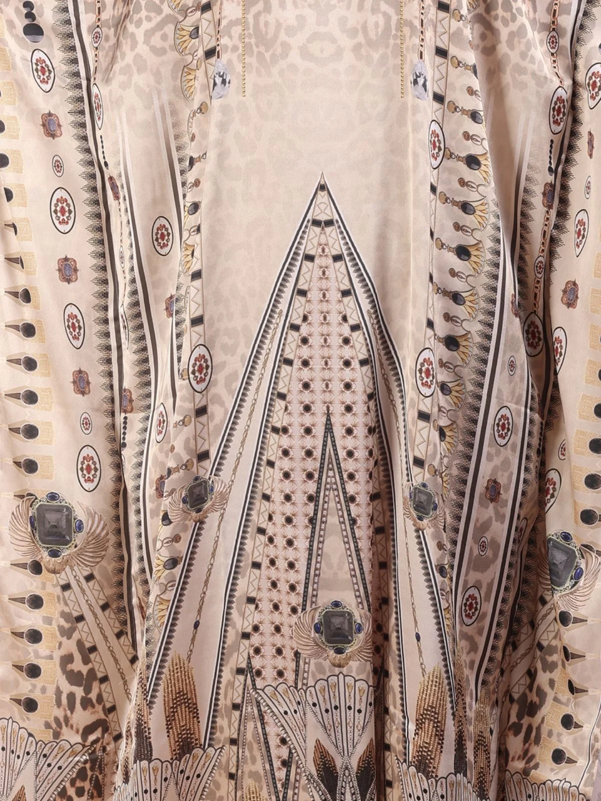 Odette Beige Satin Printed Kaftan For Women - Image 5