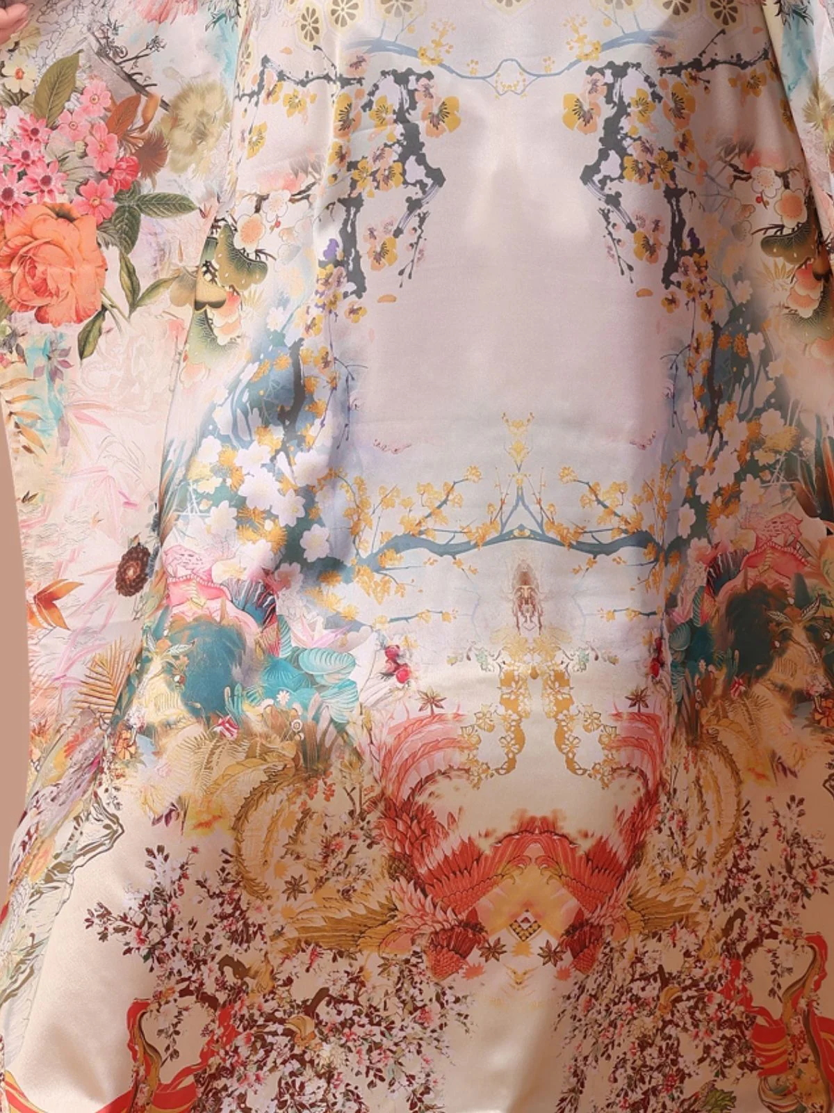 Odette Beige Satin Printed Kaftan For Women - Image 5