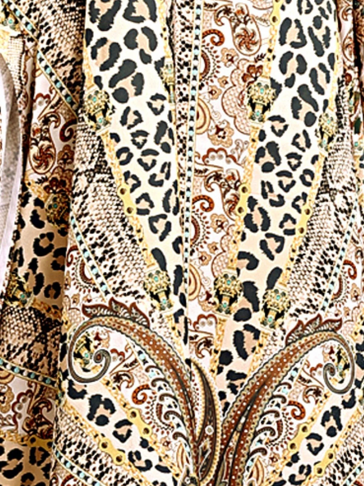 Odette Beige Satin Printed Kaftan For Women - Image 5