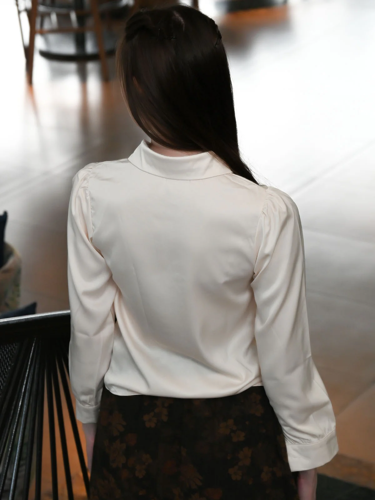 Odette Beige Satin Solid Top For Women - Image 5