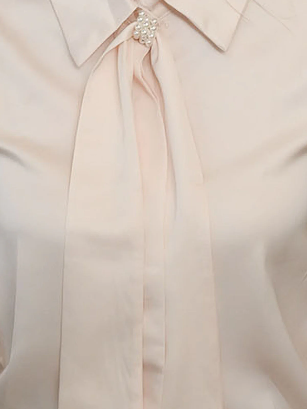Odette Beige Satin Solid Top For Women - Image 6