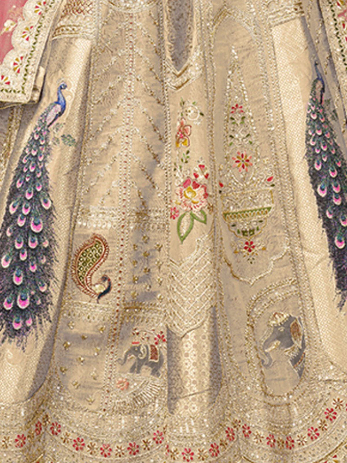 Odette Beige Silk Blend Embroidered Semi-Stitched Lehenga For Women - Image 4