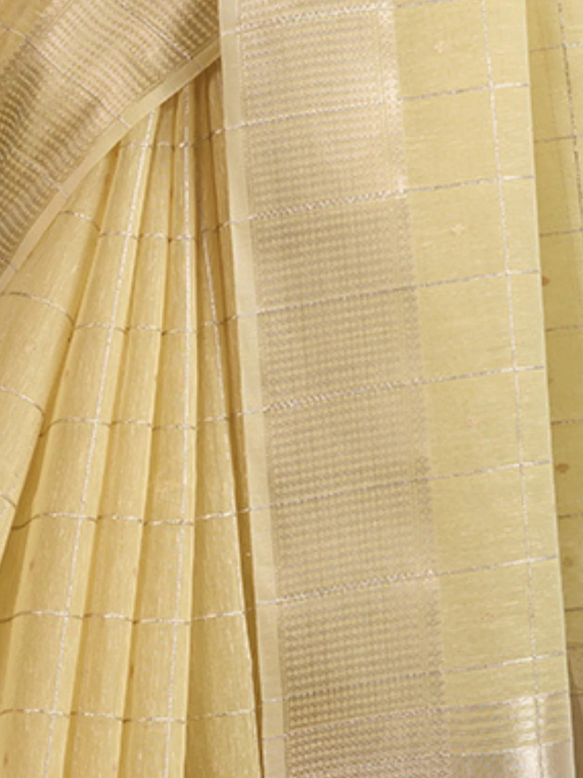 Odette Beige Silk Blend Woven Checked Saree For Women - Image 5