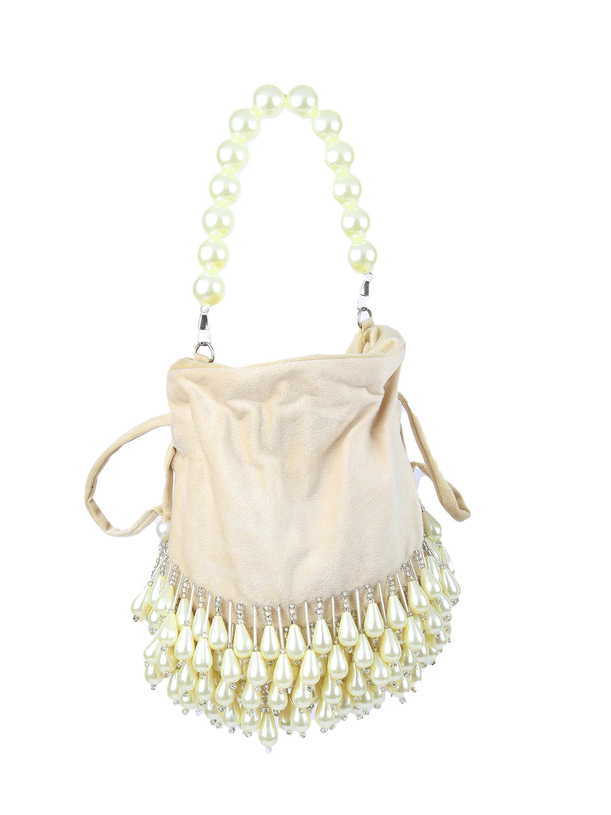Odette Beige Suede Beads Potli For Women - Image 3